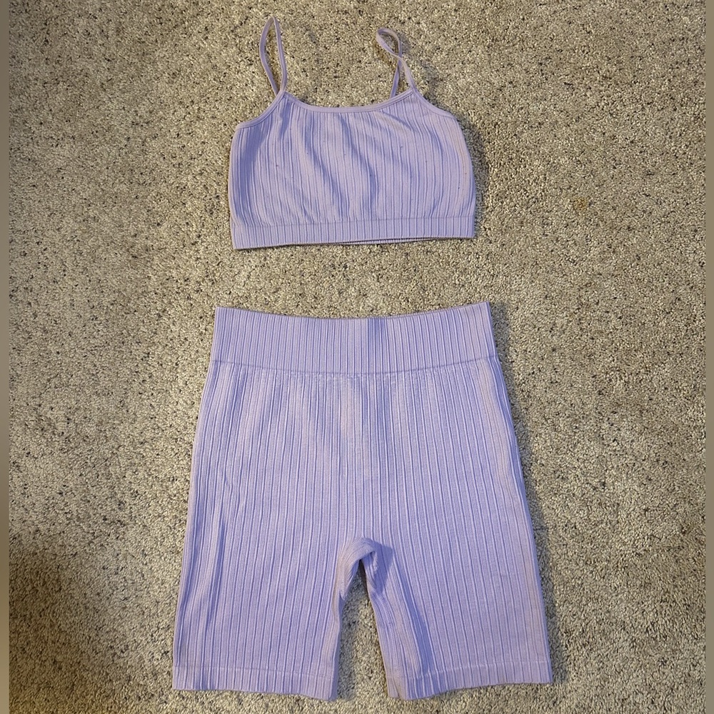 Lavender Ribbed Women's Cropped Set